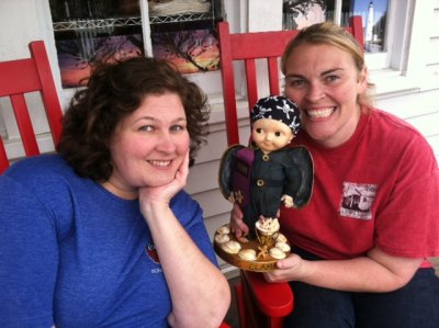 Mandi Cochran and Jenny Mason of Corkey's Store with their Traditional Golden Clammy from last year's competition.